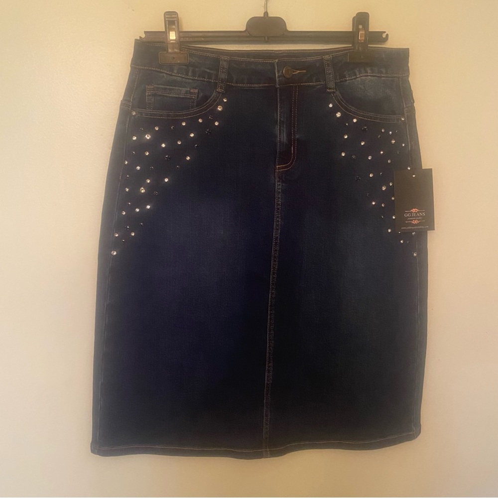 GG Jeans - Dark Blue Denim Pencil Skirt with Stud Detail